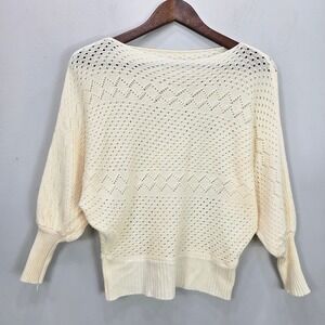 Unbranded Open Knit Weave Sweater Top M Ivory Dolman Lightweight Boho Beach